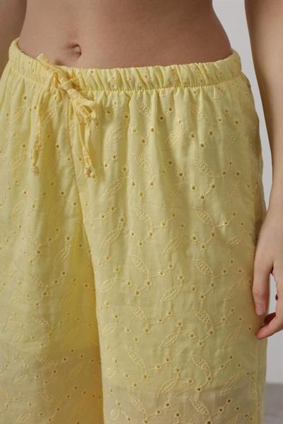 Beli Bağlamalı Brode Pantolon - Sarı