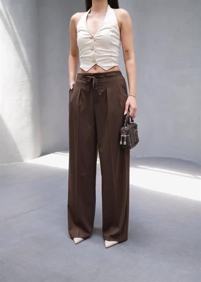 Beli̇ Lasti̇k Ve Bağcikli Geni̇ş Paça Pantolon