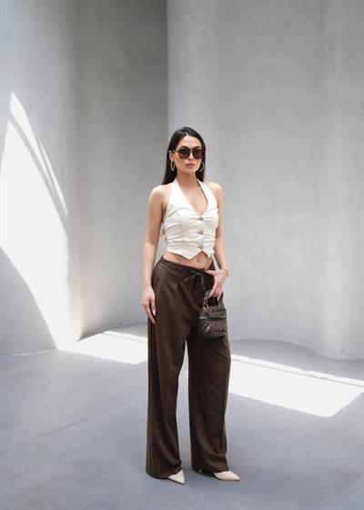 Beli̇ Lasti̇k Ve Bağcikli Geni̇ş Paça Pantolon