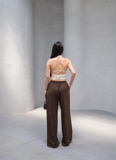 Beli̇ Lasti̇k Ve Bağcikli Geni̇ş Paça Pantolon