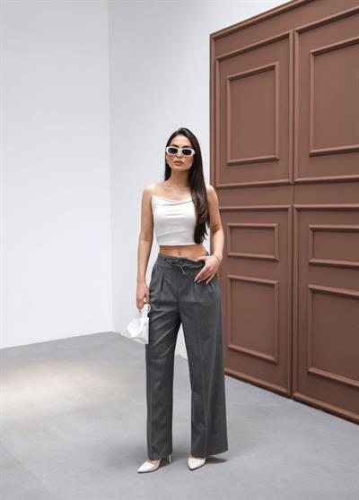 Beli̇ Lasti̇k Ve Bağcikli Geni̇ş Paça Pantolon