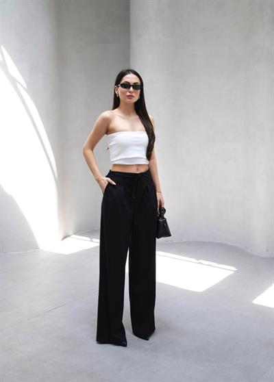 Beli̇ Lasti̇k Ve Bağcikli Geni̇ş Paça Pantolon