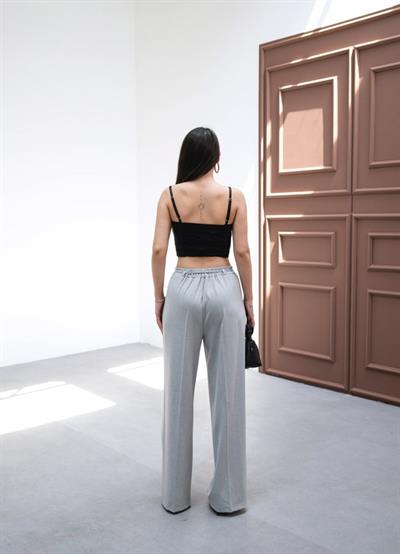 Beli̇ Lasti̇k Ve Bağcikli Geni̇ş Paça Pantolon