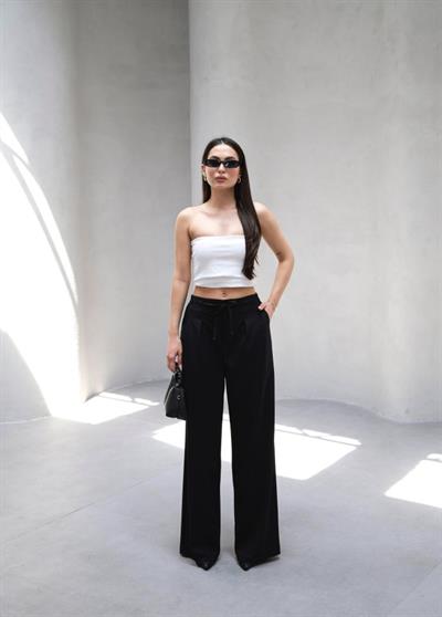 Beli̇ Lasti̇k Ve Bağcikli Geni̇ş Paça Pantolon