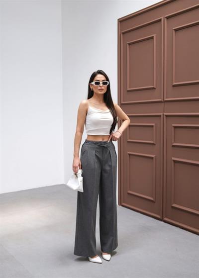 Beli̇ Lasti̇k Ve Bağcikli Geni̇ş Paça Pantolon