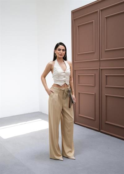 Beli̇ Lasti̇k Ve Bağcikli Geni̇ş Paça Pantolon