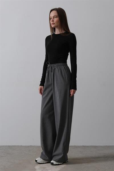 Beli Lastikli Bol Paça Pantolon - Antrasit