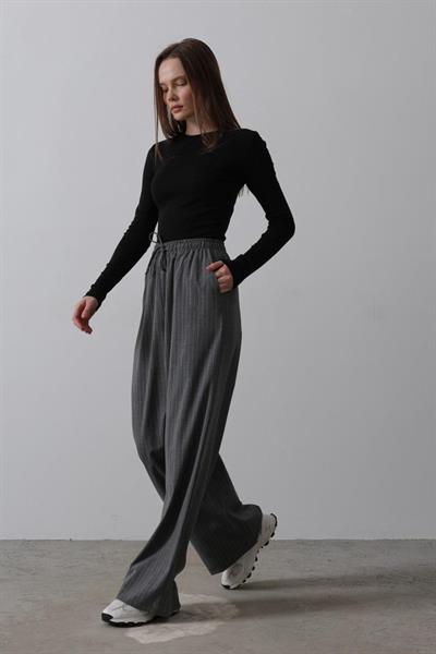 Beli Lastikli Bol Paça Pantolon - Antrasit