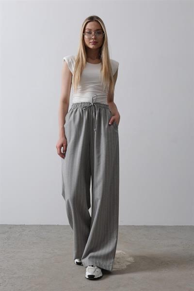 Beli Lastikli Bol Paça Pantolon - Gri