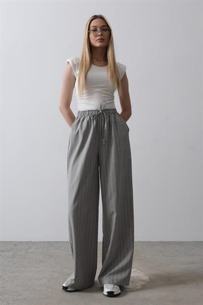 Beli Lastikli Bol Paça Pantolon - Gri