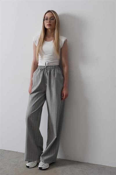 Beli Lastikli Bol Paça Pantolon - Gri