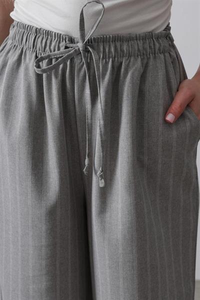 Beli Lastikli Bol Paça Pantolon - Gri