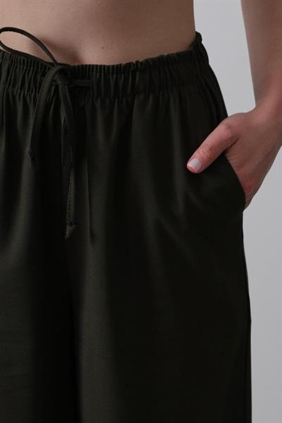 Beli Lastikli Bol Paça Pantolon - Haki