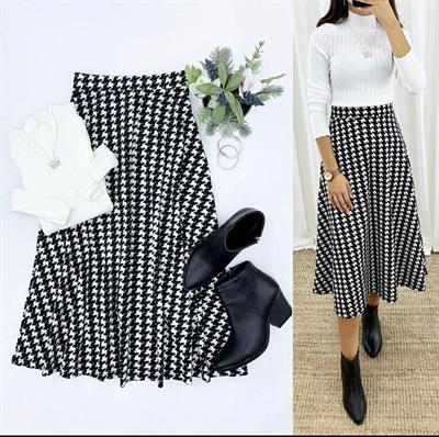 Beli Lastikli Kazayağı Desen Süet Scuba Etek.