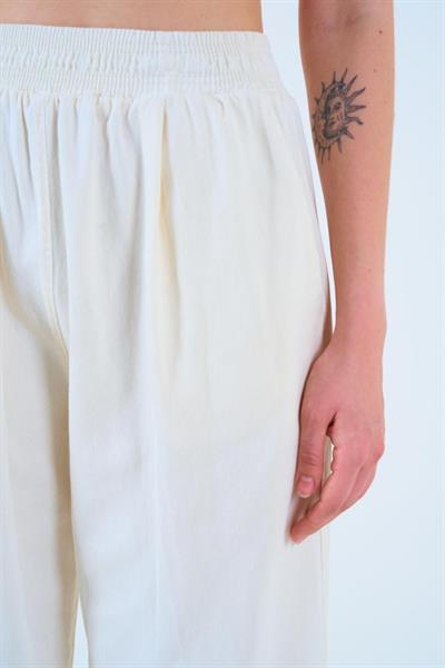 Beli Lastikli Palazo Pantolon - Taş