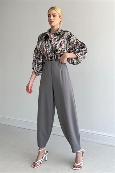 Beli Lastikli Saten Gömlek - Yeşil