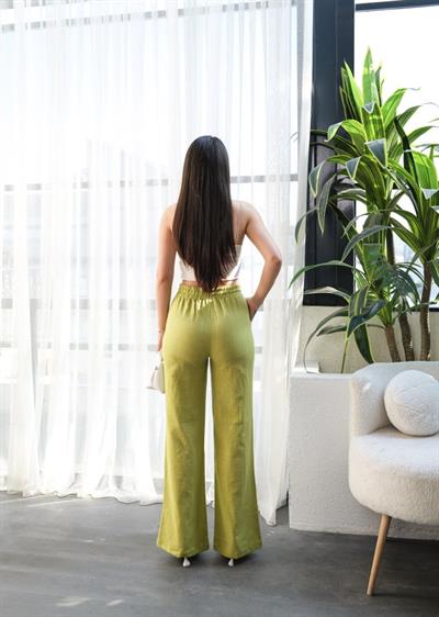 Beli̇ Lasti̇kli̇ Ve Bağcikli Keten Pantolon