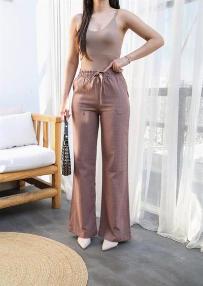 Beli̇ Lasti̇kli̇ Ve Bağcikli Keten Pantolon
