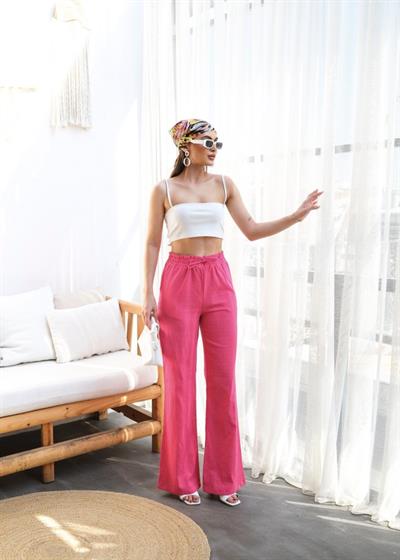 Beli̇ Lasti̇kli̇ Ve Bağcikli Keten Pantolon