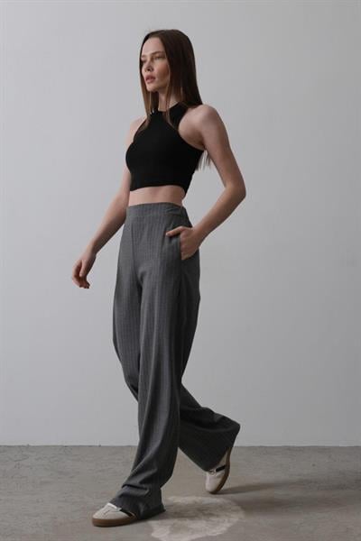 Beli Yarım Lastikli Palazzo Pantolon - Antrasit