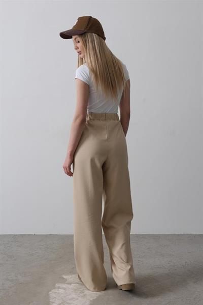 Beli Yarım Lastikli Palazzo Pantolon - Camel