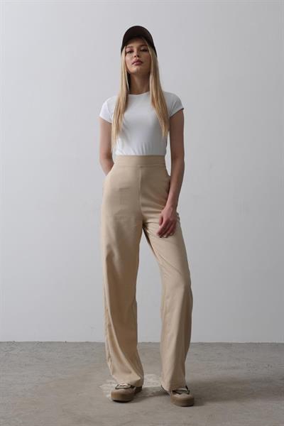 Beli Yarım Lastikli Palazzo Pantolon - Camel