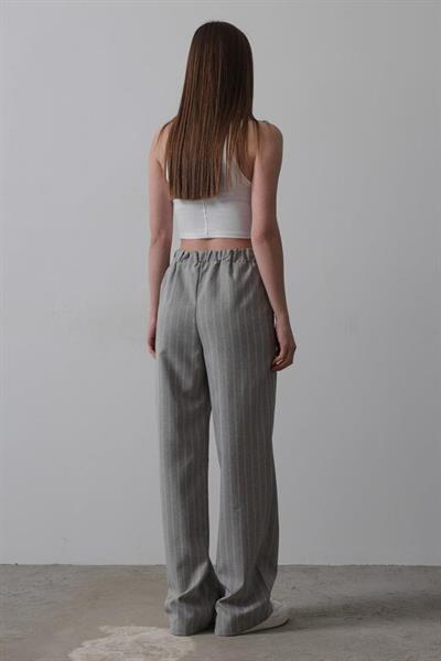 Beli Yarım Lastikli Palazzo Pantolon - Gri-Beyaz