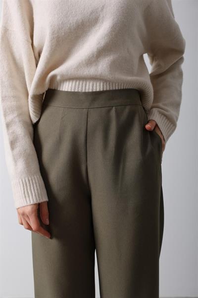 Beli Yarım Lastikli Palazzo Pantolon - Haki