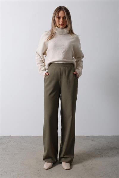 Beli Yarım Lastikli Palazzo Pantolon - Haki