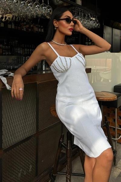 Belina Taş Detaylıı Mini Elbise 2804