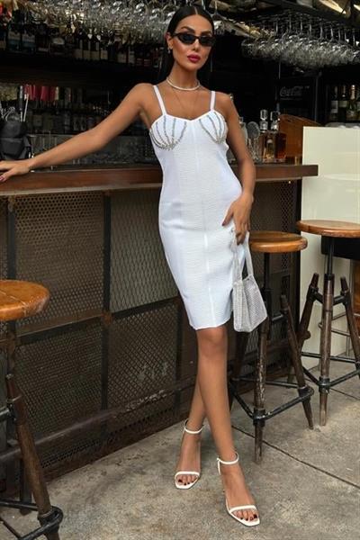 Belina Taş Detaylıı Mini Elbise 2804