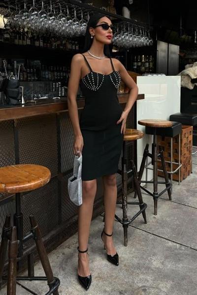 Belina Taş Detaylıı Mini Elbise 2804