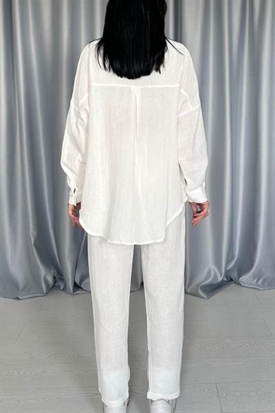 Beyaz 3 Taş Motifli Gömlek Ve Pantolon Takım