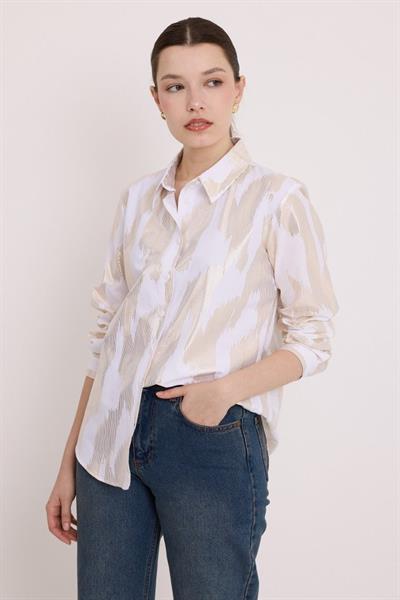 Beyaz Gold Varak Desenli Gömlek 20253