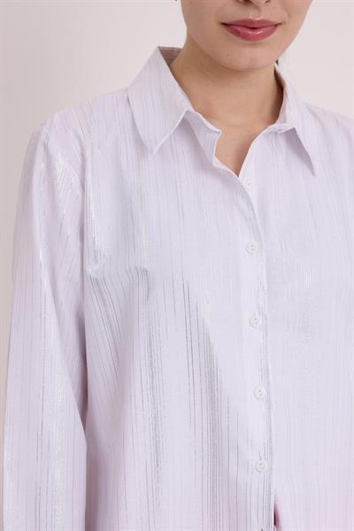 Beyaz Gümüş Varak Desenli Gömlek 20253