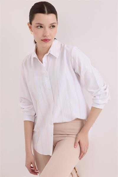 Beyaz Gümüş Varak Desenli Gömlek 20253