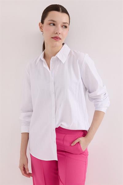 Beyaz Gümüş Varak Desenli Gömlek 20253