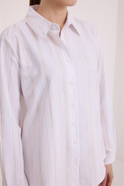 Beyaz Gümüş Varak Desenli Gömlek 20253