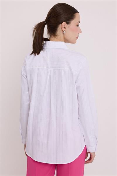 Beyaz Gümüş Varak Desenli Gömlek 20253