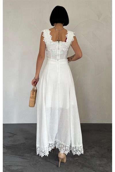 Beyaz Güpürlü Crop Ve Etek Takım