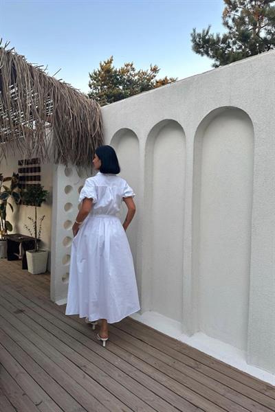 Beyaz Nakışlı İşlemeli Elbise