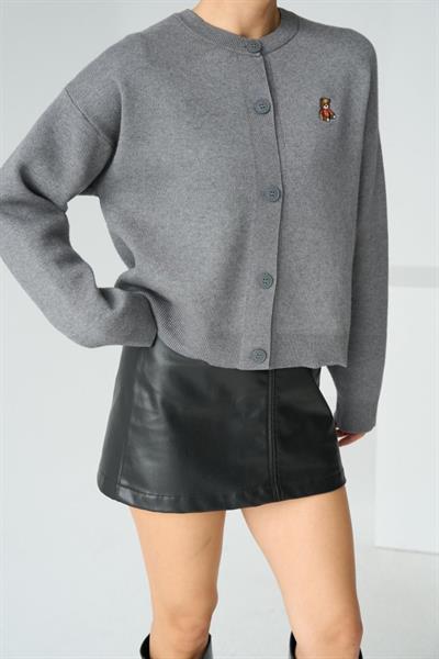 Bisiklet Yaka 5 Düğmeli Hırka - Gri