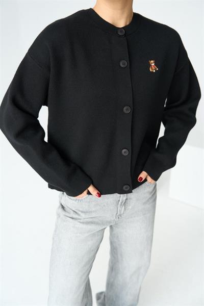 Bisiklet Yaka 5 Düğmeli Hırka - Siyah