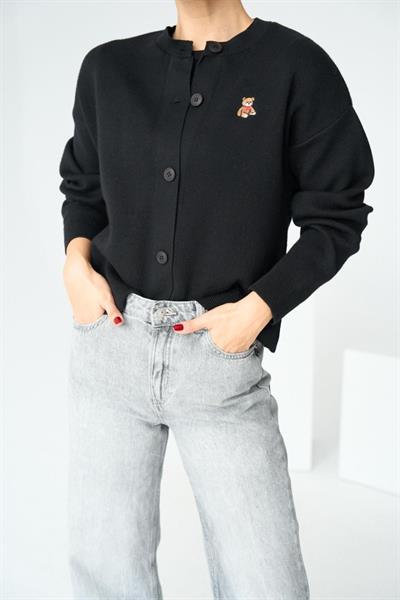 Bisiklet Yaka 5 Düğmeli Hırka - Siyah