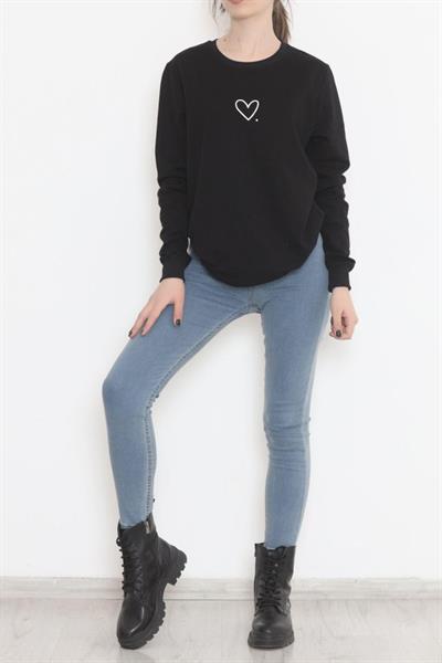 Bisiklet Yaka Baskılı Sweat Siyah