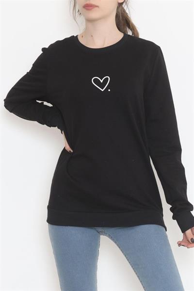 Bisiklet Yaka Baskılı Sweat Siyah