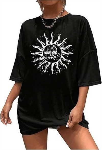 Bisiklet Yaka Baskılı T-shirt - Siyah