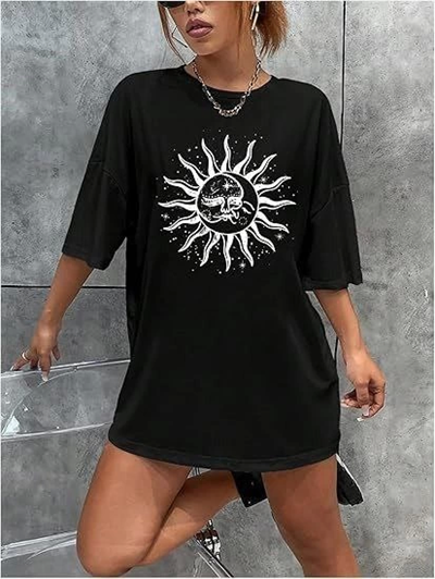 Bisiklet Yaka Baskılı T-shirt - Siyah