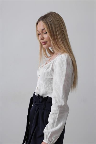 Bisiklet Yaka Bluz - Beyaz