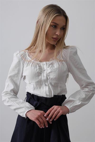 Bisiklet Yaka Bluz - Beyaz